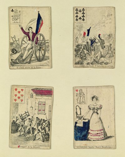 Vier Spielkarten zur Erinnerung an die Helden vom Juli 1830, 1831 von French School